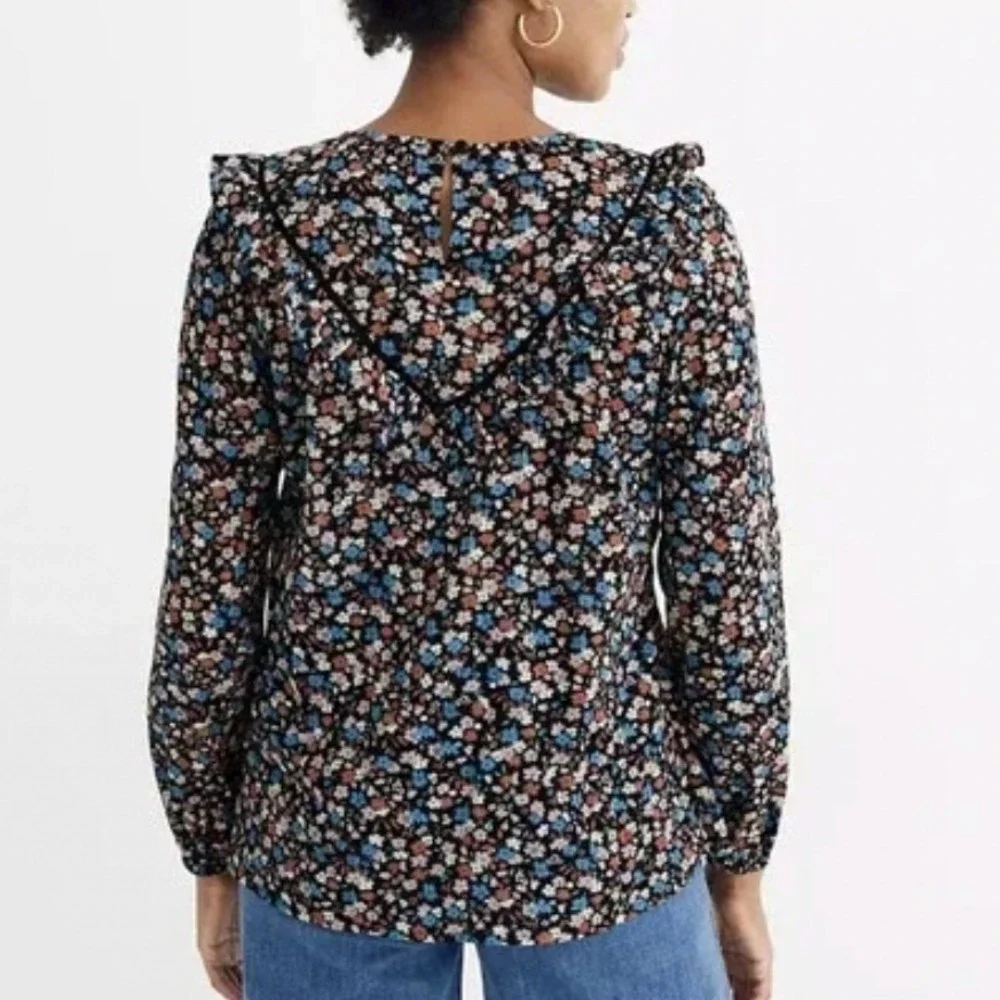Madewell Ruffle-Yoke Puff Sleeve Prairie Top Spring Prairie Black Floral Size XL